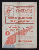 1938/39 Manchester Utd v Bury reserves central league match programme 18 March, 4 pages. Folded,