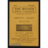 1945/46 Wolves v Newport County 16 March 1946 4 pages, crease.