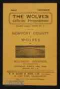 1945/46 Wolves v Newport County 16 March 1946 4 pages, crease.