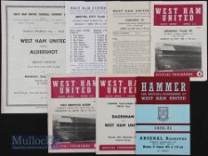 Selection of West Ham Utd home match programmes 1956 v Aldershot South floodlight cup final, 1960
