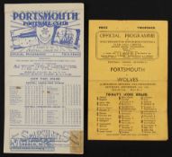 1946/47 Wolverhampton Wanderers v Portsmouth match programmes (28 September) plus reverse fixture