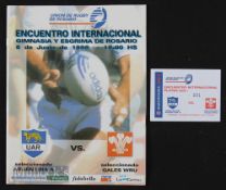 Argentina ‘A’ v Wales 1999 Rugby Programme: Large edition and scarce ticket from the successful