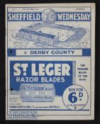 1935/36 Sheffield Wednesday v Derby County Div. 1 match programme 12 October 1935. Fair, has punch