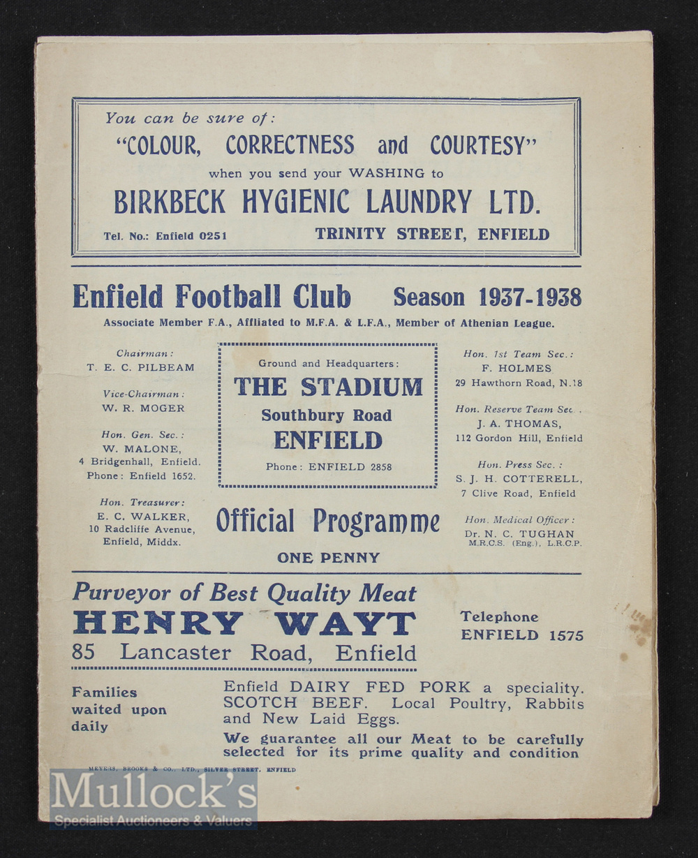 1937/38 Enfield v St. Albans City 30 October 1937 FAC, fair-good.