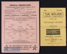 1945/46 War league south Tottenham Hotspur v Wolves 25 August 1945 and Wolves v Tottenham Hotspur