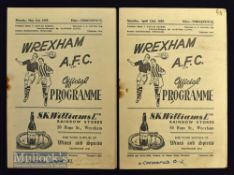 1954/55 Wrexham football programmes v A Football League XI and Chesterfield includes Hancock of