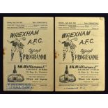 1954/55 Wrexham football programmes v A Football League XI and Chesterfield includes Hancock of