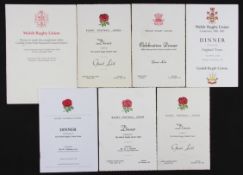 Rugby Dinner Menus of English & Welsh interest (7): Four English, three Welsh: to include WRU