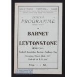 1947 FA Amateur Cup semi-final Barnet v Leytonstone at Brentford 22 March 1947, 4 pages. Slight