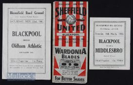 War time Blackpool match programmes to include 1941/42 Oldham Athletic (22 November), 1945/46