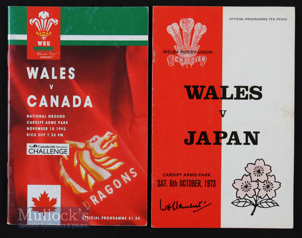 1973/93 Wales v Japan & Canada Rugby Programmes (2): Two less usual opponents for Wales at