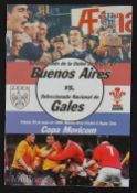 1999 Buenos Aires v Wales Rugby Programme: Thin 8pp glossy for this warm up game on the Welsh trek