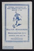 1926 FA Cup Final Manchester City v Bolton Wanderers souvenir match programme by Marlborough, 4 page