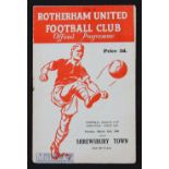 1960/61 Football League Cup semi-final Rotherham Utd v Shrewsbury Town. Fair, has name on front.
