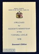 1978 Wigan Athletic official Application to join the Football League as an Associate Member,