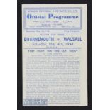 1946 War south league cup FINAL at Chelsea, Bournemouth v Walsall, 4 pages. Score & half times in