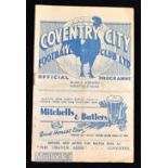 1938/39 Coventry City v Manchester City programme 25 March 1939 creases, team page a little
