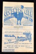 1938/39 Coventry City v Manchester City programme 25 March 1939 creases, team page a little