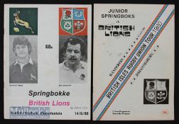 1980 British Lions to S Africa 1980 Rugby Programmes: The games against the Junior Springboks at the