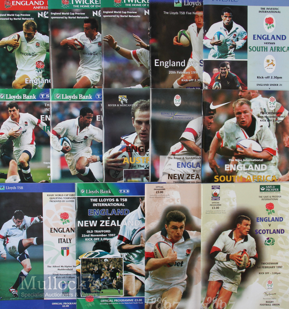 England Home Rugby Programmes 1997-1999 (14): Five from the Five Nations, nine v tourists/Autumn