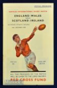1939 Rare and Famous Wartime Four Nations Rugby Programme: Hugely desirable E/W v S/I Red Cross