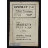 1938/39 Burnley v Millwall Div 2 match programme 25 February 1939, number on cover, score & half