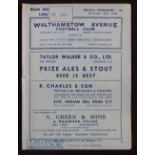1938/39 Walthamstow Avenue v Tunbridge Wells Rangers programme 26 November 1938 FAC match. Fair,