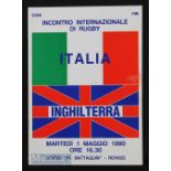 Very Rare Italy v England 1990 Rugby Programme: Hard to obtain issue from this game played in