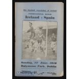 1949 Ireland v Spain 12 June 1949 at Dublin. Creases, slight wear to spine, corner tear with small