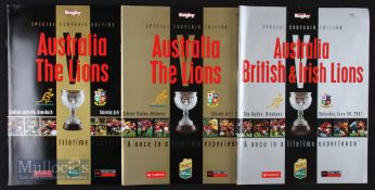 2001 British & I Lions Test Rugby Programmes (3): All three issues from Brisbane, Melbourne and