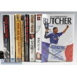 7x Signed Various Football Books to include Frank McLintock, Terry Butcher, Stuart Pearce, Bobby