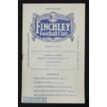 1933/34 Finchley v London University friendly match 28 October at Summers Lane; pencil team changes,