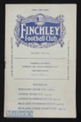 1933/34 Finchley v London University friendly match 28 October at Summers Lane; pencil team changes,