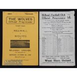 1945/46 War League south Wolverhampton Wanderers v Millwall 6 October & reverse fixture Millwall v