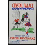 1937/38 Crystal Palace v Clapton Orient match programme 19 March 1938 at Selhurst Park. Good, team