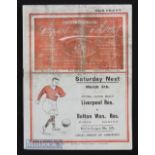 1937/38 Liverpool v Wolves Div. 1 programme 26 February. Covers are worn/grubby, insides are ok.