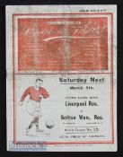 1937/38 Liverpool v Wolves Div. 1 programme 26 February. Covers are worn/grubby, insides are ok.