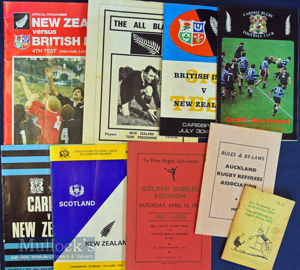All Blacks Bundle of Rugby Programmes etc (9): NZ v Lions 3rd Test 1977, 4th Test 1983; v Scotland