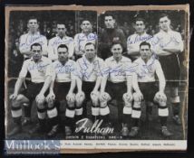 Early 1948/49 Signed Fulham Team Print depicts Division II Champions measures 18x14cm some folds and