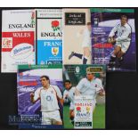 1991-2003 England Test Rugby Programmes (6): Homes v France (score on front) 1991, 1995 & 2003,