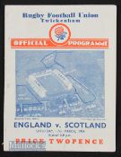 1934 England v Scotland Rugby Programme: In an England Triple Crown/Champs season, crisp clean