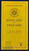 1933 Scarce Scotland v England Rugby programme: Some former damp wrinkling and small tears to margin