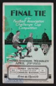 1933 FA Cup Final match programme Everton v Manchester City at Wembley. Pocket crease, has slight