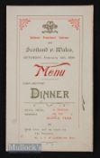 V Rare Wales v Scotland 1904 Rugby Dinner Menu: Stunning rare example of early memorabilia, a lovely