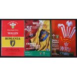 Wales v Romania Rugby Programmes (3): Issues from 1988 (Cardiff) & Wrexham for both 1997 and 2002.