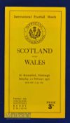 1936 Scarce Scotland v Wales Rugby Programme: Wales wearing letters, yet another change of numbering