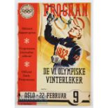 1952 Oslo Winter Olympics Official Programme – number 9, 22nd February, light wear to spine