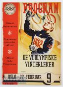1952 Oslo Winter Olympics Official Programme – number 9, 22nd February, light wear to spine