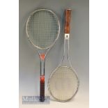 2x Wilson Steel and Chrome Tennis Rackets – T2000 and T3000 with wired stringing c1960s, both