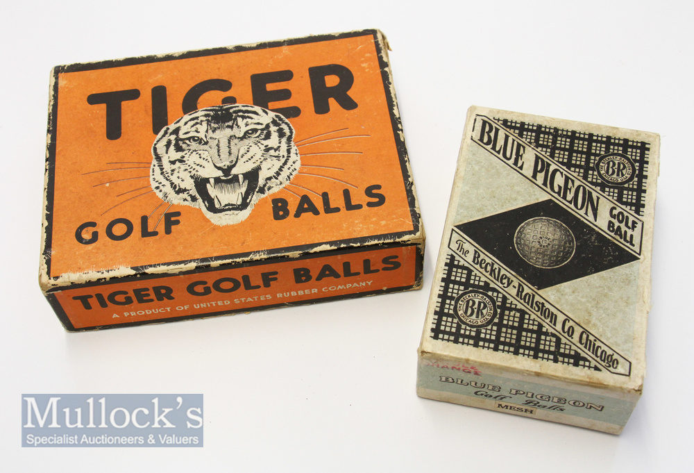 2x American Golf Ball Boxes – United States Rubber Co “Tiger Golf Balls” mesh golf ball box for 12